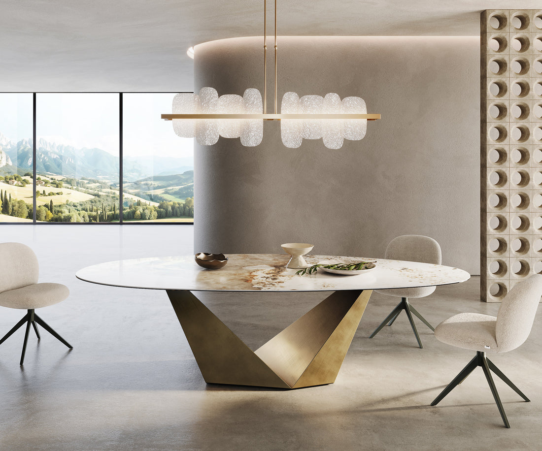 Dining Table Aurora Oval Ceramic 280cm Minas Melange Beige Prisma Frame Gold