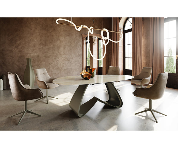 Dining Table Aurora Oval 220cm Ceramic Onice Oro Beige W-Frame Titanium