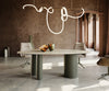 Dining Table Aurora Oval 220cm Ceramic Onice Oro Beige Three Pillars Frame Titanium