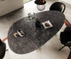Dining Table Aurora Oval 220cm Ceramic Nero Greco Anthracite Three Pillars Frame Black