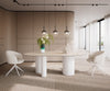 Dining Table Aurora Oval 220x120cm Ceramic Travertine Bianco Travertine Three Pillars Frame White