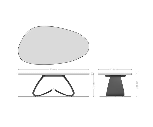 Dining Table Aurora Oval 220x120cm Ceramic Dark Brown W-Frame Titanium