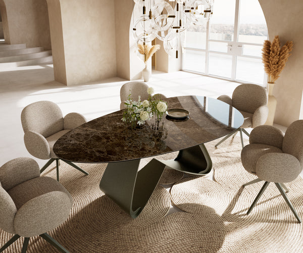 Dining Table Aurora Oval 220x120cm Ceramic Dark Brown W-Frame Titanium