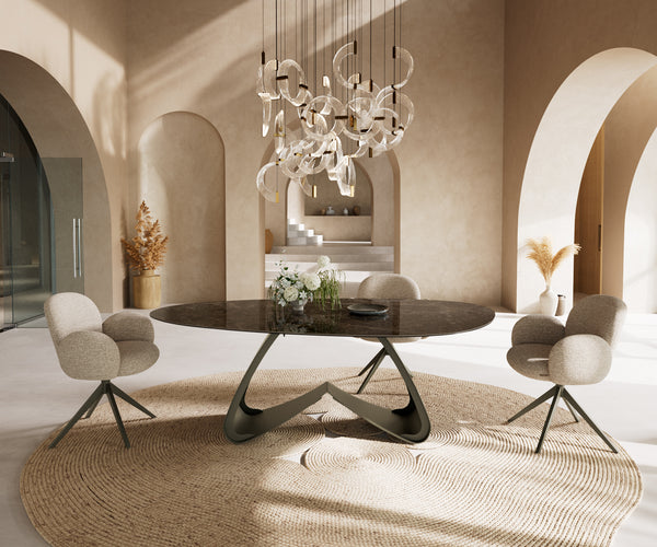 Dining Table Aurora Oval 220x120cm Ceramic Dark Brown W-Frame Titanium