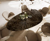 Dining Table Aurora Oval 220x120cm Ceramic Dark Brown Three Pillars Frame Titanium