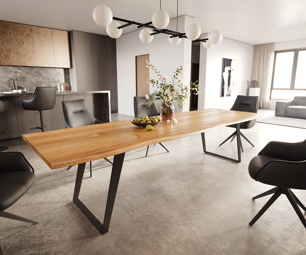 Dining Table Olympus Live-Edge 300x100cm Oak Wood Natural Slanted Frame Black