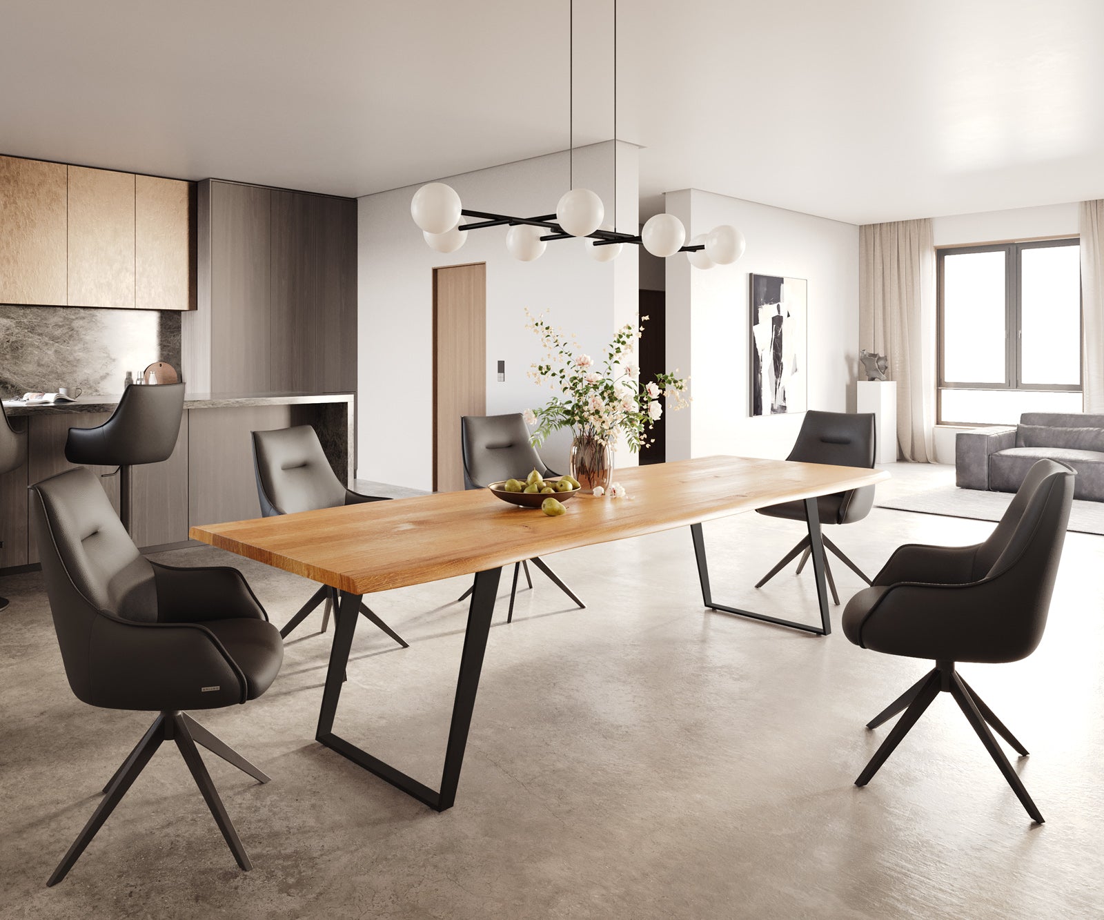 Dining Table Olympus Live-Edge 300x100cm Oak Wood Natural Slanted Frame Black