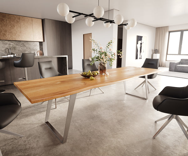 Dining Table Olympus Live-Edge 300x100cm Oak Wood Natural Slanted Frame Steel