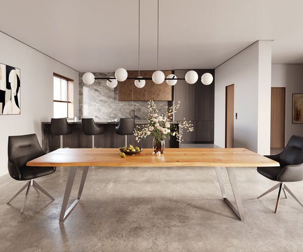 Dining Table Olympus Live-Edge 300x100cm Oak Wood Natural Slanted Frame Steel
