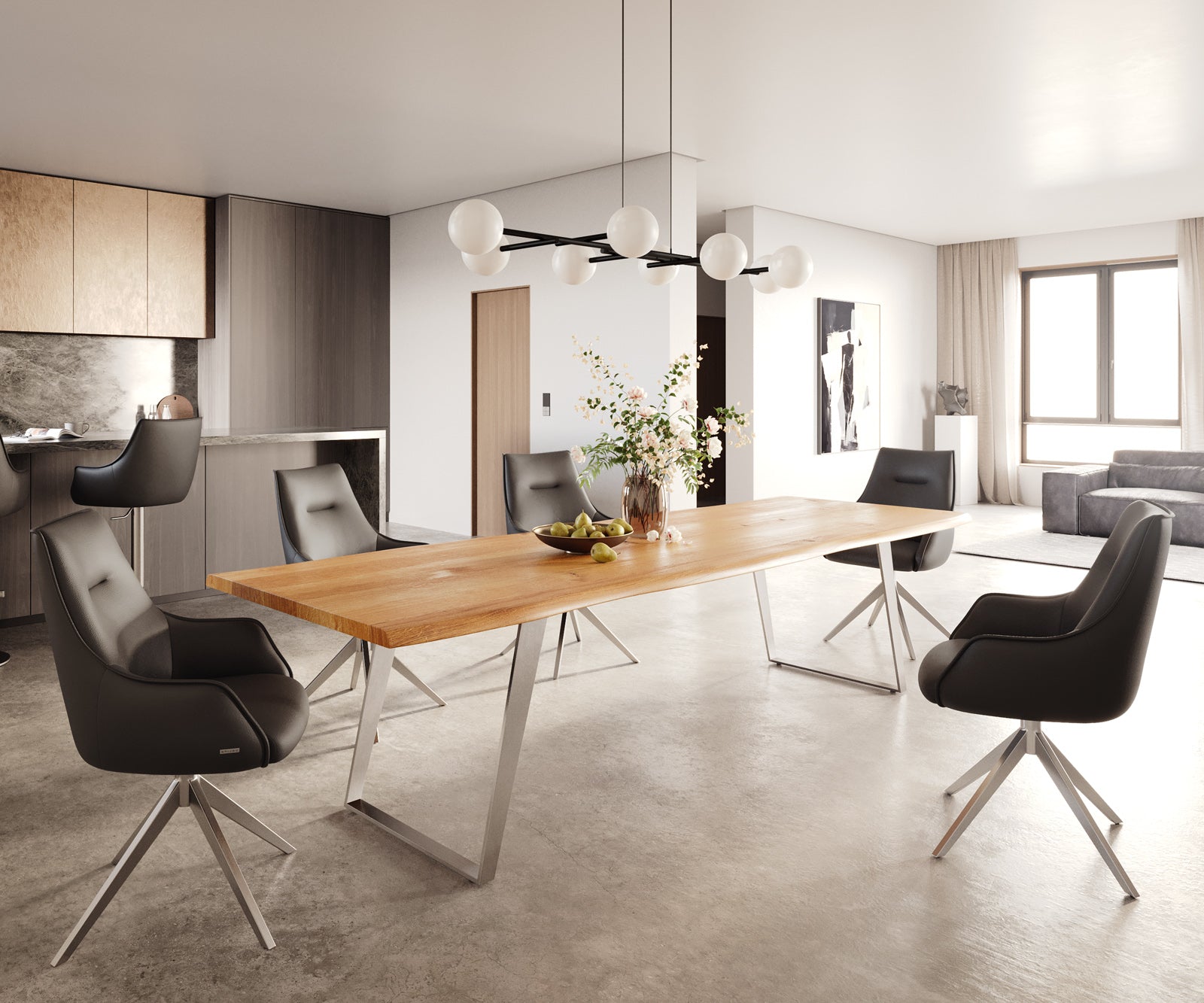 Dining Table Olympus Live-Edge 300x100cm Oak Wood Natural Slanted Frame Steel