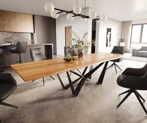 Dining Table Olympus Live-Edge 300x100cm Oak Wood Natural Spider Frame Black