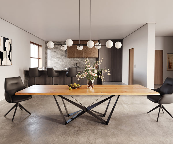 Dining Table Olympus Live-Edge 300x100cm Oak Wood Natural Spider Frame Black
