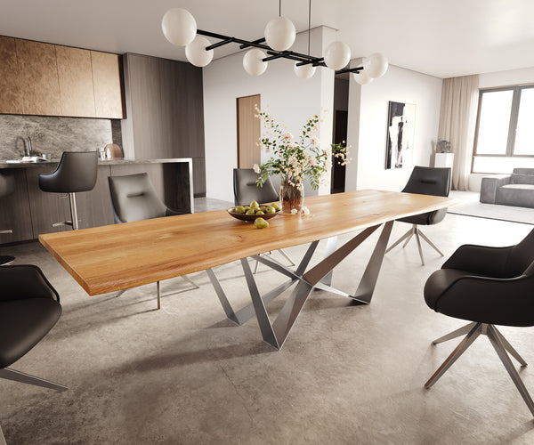 Dining Table Olympus Live-Edge 300x100cm Oak Wood Natural Spider Frame Steel