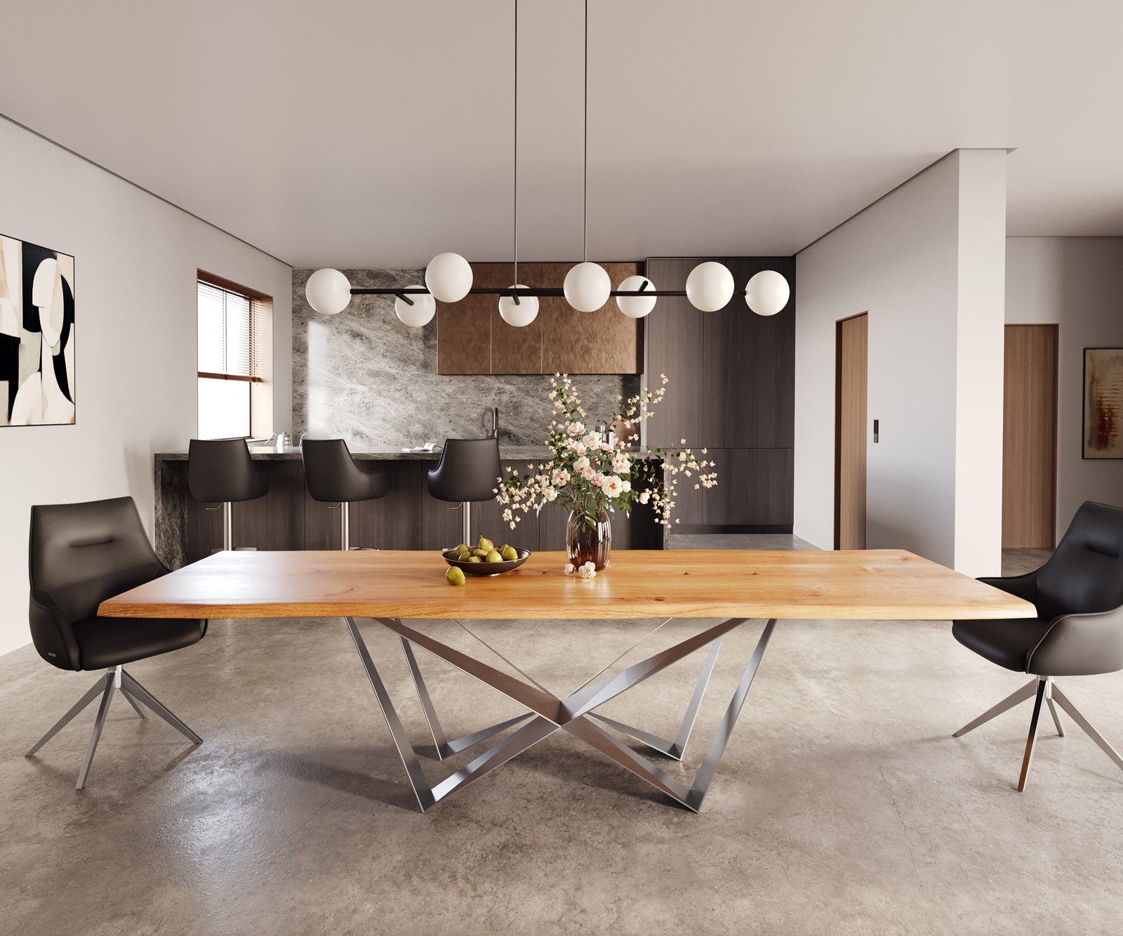 Dining Table Olympus Live-Edge 300x100cm Oak Wood Natural Spider Frame Steel