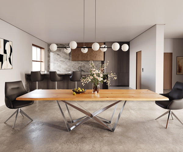 Dining Table Olympus Live-Edge 300x100cm Oak Wood Natural Spider Frame Steel