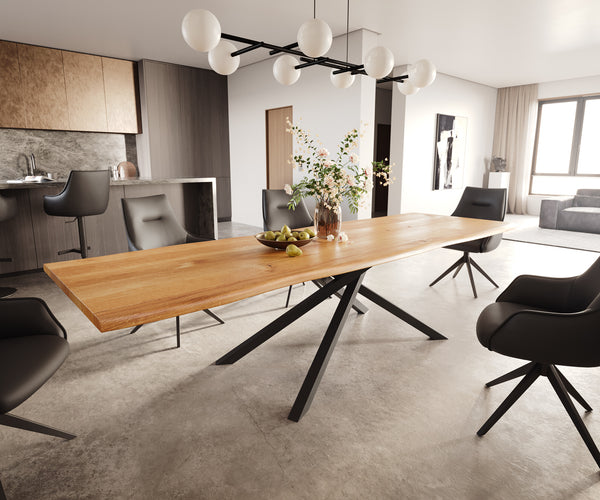 Dining Table Olympus Live-Edge 300x100cm Oak Wood Natural Cross Frame Black