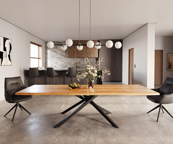Dining Table Olympus Live-Edge 300x100cm Oak Wood Natural Cross Frame Black