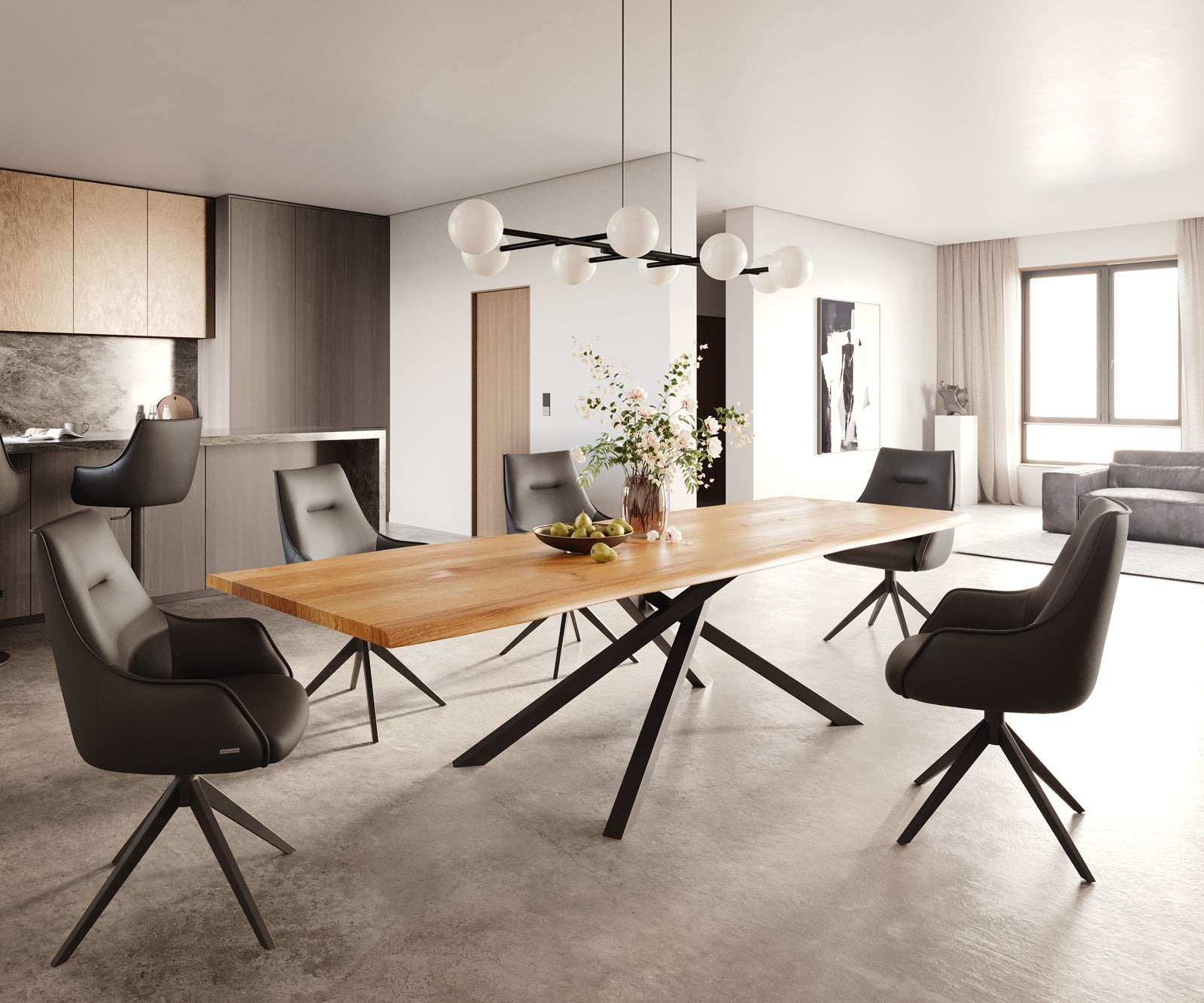 Dining Table Olympus Live-Edge 300x100cm Oak Wood Natural Cross Frame Black