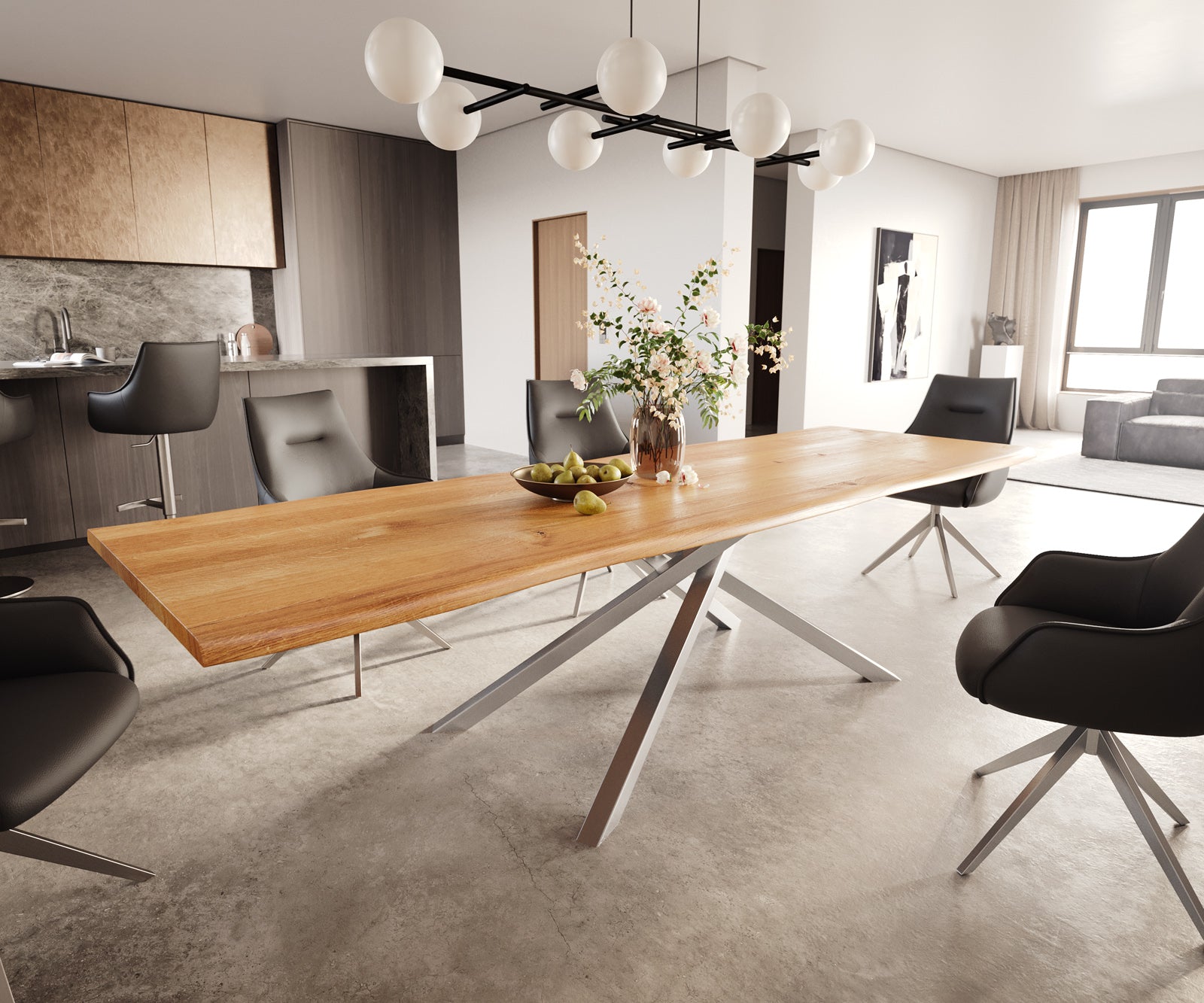 Dining Table Olympus Live-Edge 300x100cm Oak Wood Natural Cross Frame Steel