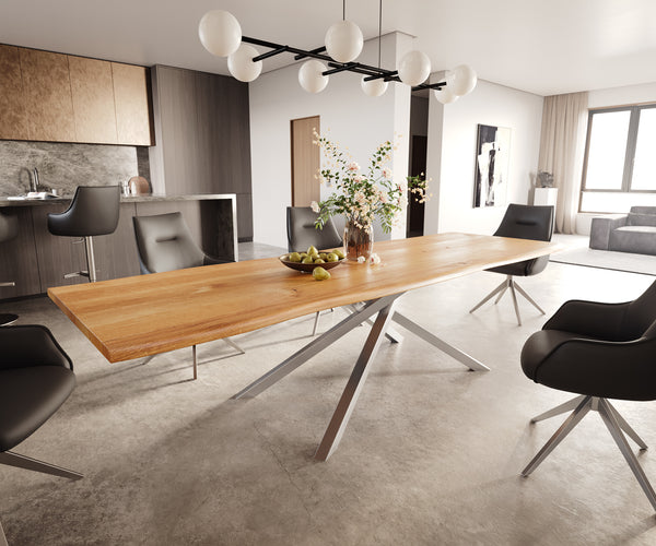 Dining Table Olympus Live-Edge 300x100cm Oak Wood Natural Cross Frame Steel