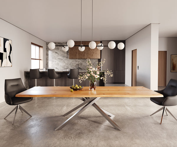Dining Table Olympus Live-Edge 300x100cm Oak Wood Natural Cross Frame Steel