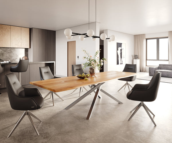 Dining Table Olympus Live-Edge 300x100cm Oak Wood Natural Cross Frame Steel
