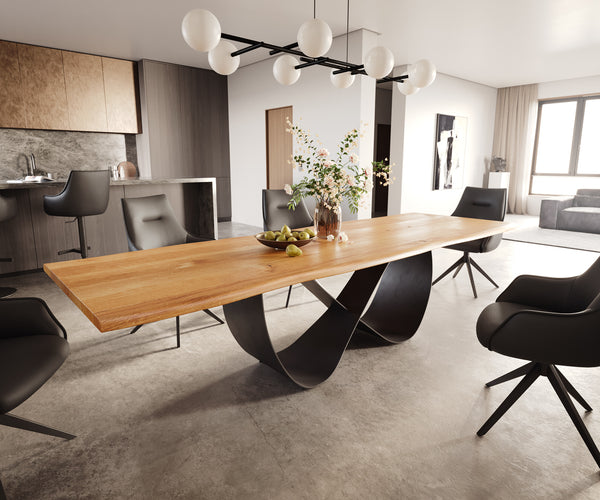 Dining Table Olympus Live-Edge 300x100cm Oak Wood Natural Infinity Frame Black