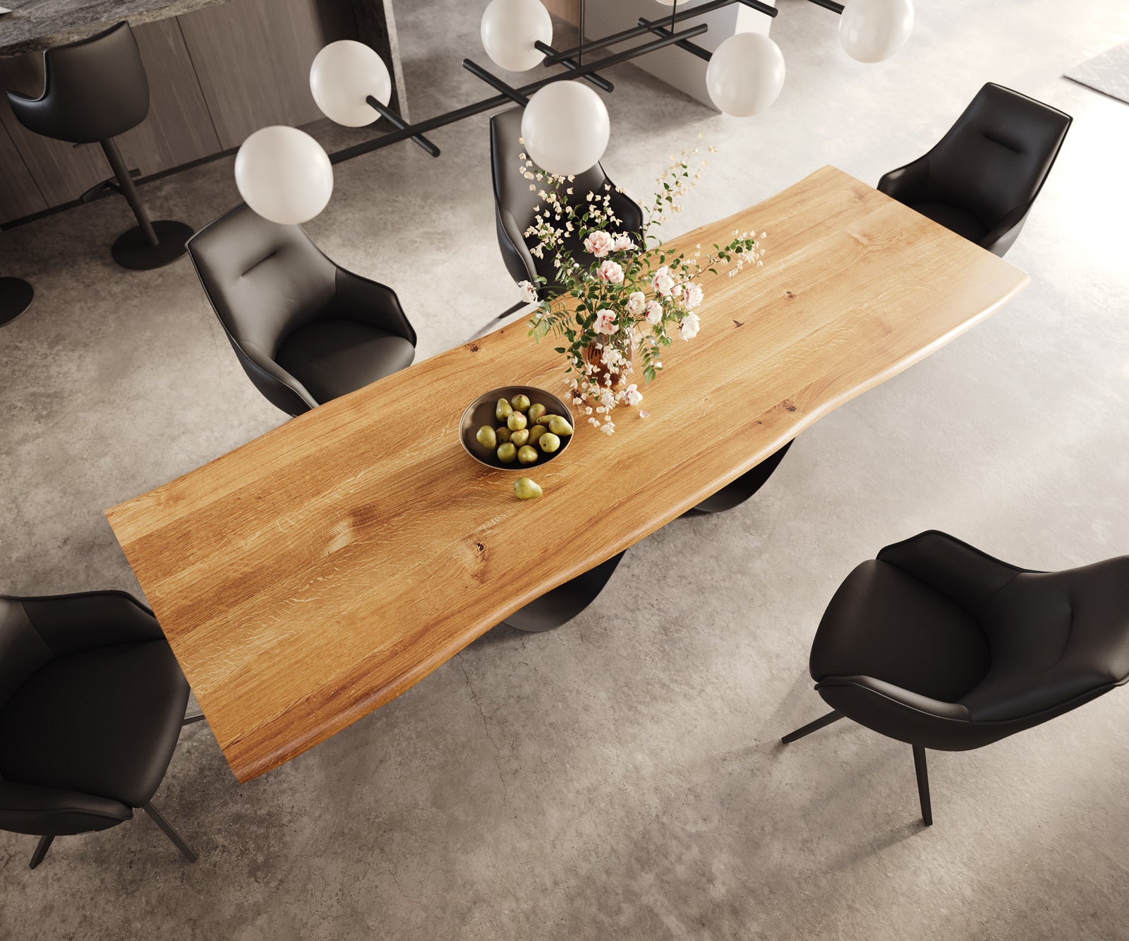 Dining Table Olympus Live-Edge 300x100cm Oak Wood Natural Infinity Frame Black