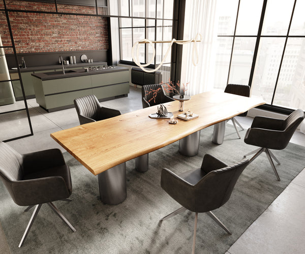 Dining Table Olympus Live-Edge 300x100cm Oak Wood Natural Four Pillars Frame Steel