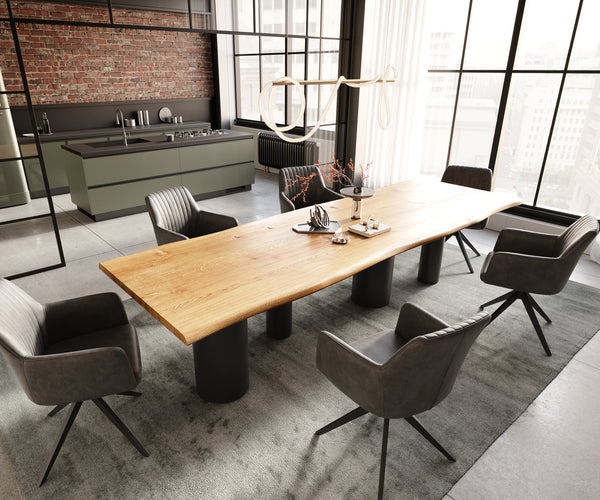 Dining Table Olympus Live-Edge 300x100cm Oak Wood Natural Four Pillars Frame Black