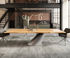 Dining Table Olympus Live Edge 300x100cm Oak Wood Natural Cone Frame Silver 40mm Top