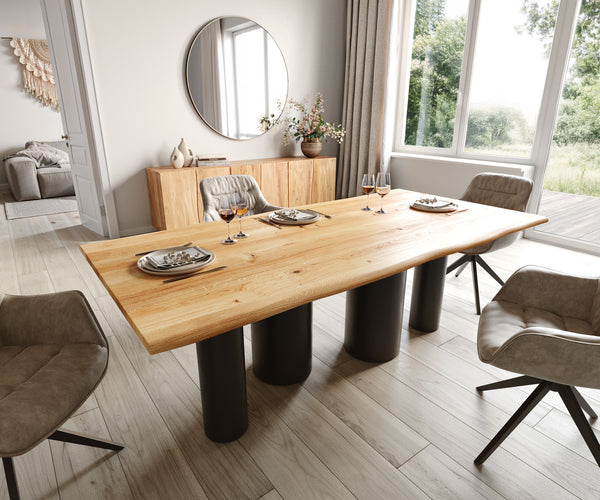 Dining Table Olympus Live-Edge 200x100cm Oak Wood Natural Four Pillars Frame Black