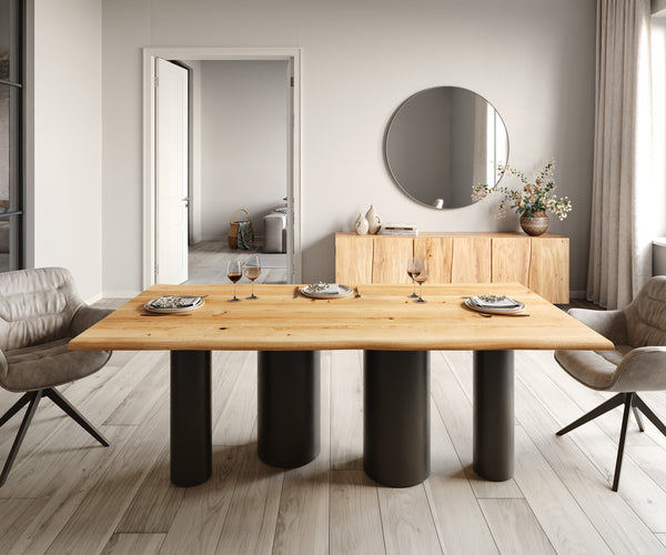 Dining Table Olympus Live-Edge 200x100cm Oak Wood Natural Four Pillars Frame Black