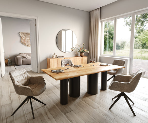 Dining Table Olympus Live-Edge 200x100cm Oak Wood Natural Four Pillars Frame Black