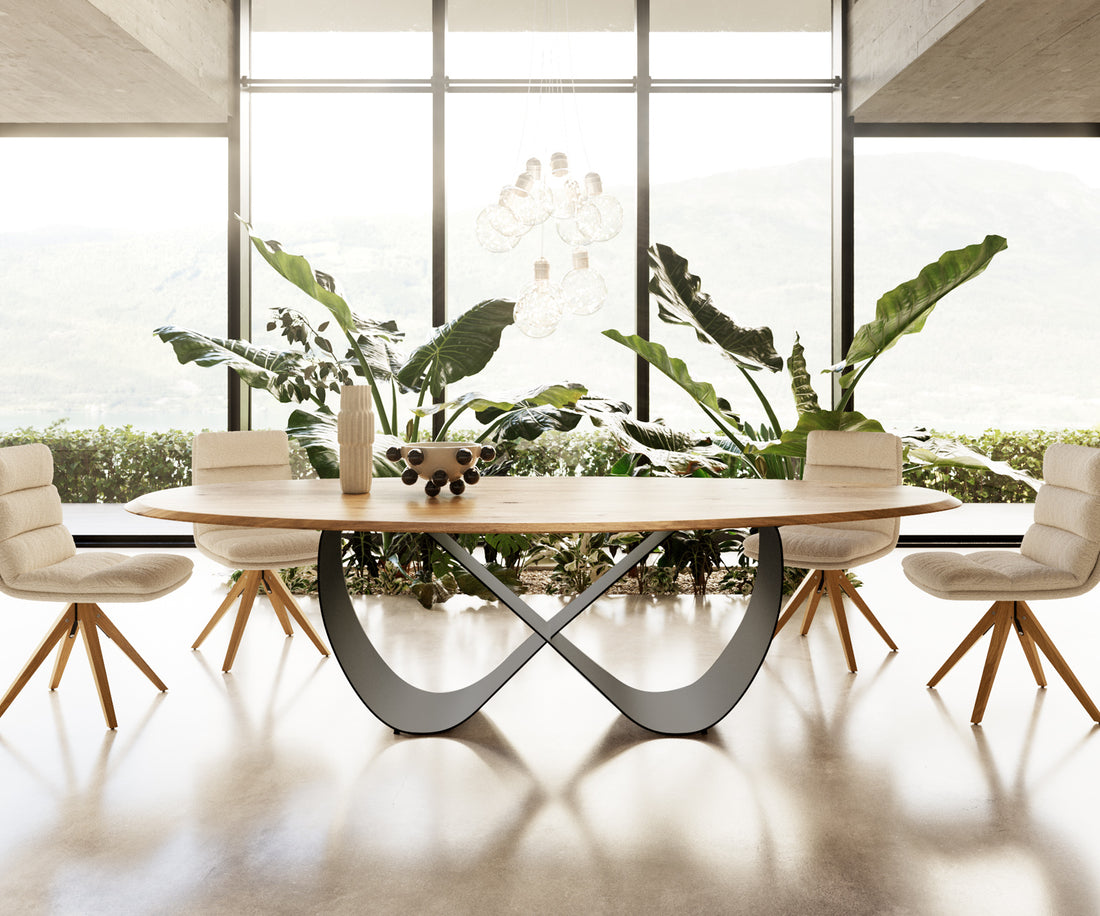 Dining Table Olympus Oval 280x130cm Oak Wood Natural Infinity Frame Black 25mm Top