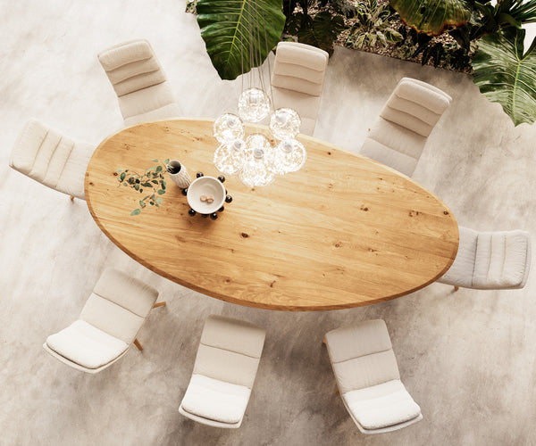 Dining Table Olympus Oval 280x130cm Oak Wood Natural Infinity Frame Black 25mm Top