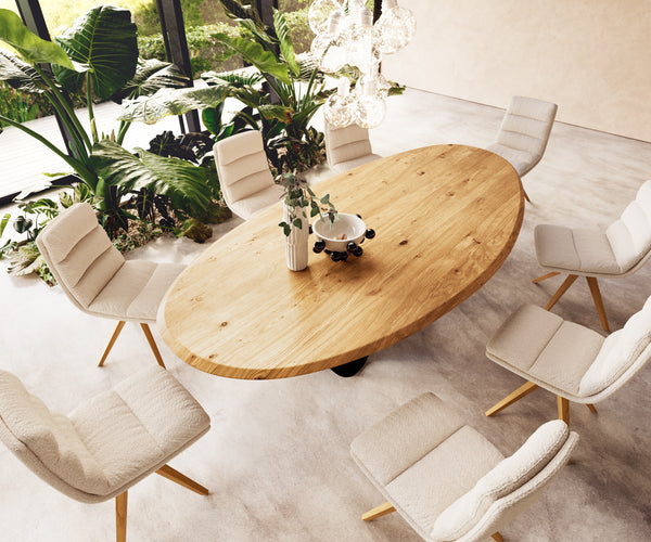 Dining Table Olympus Oval 280x130cm Oak Wood Natural Infinity Frame Black 25mm Top