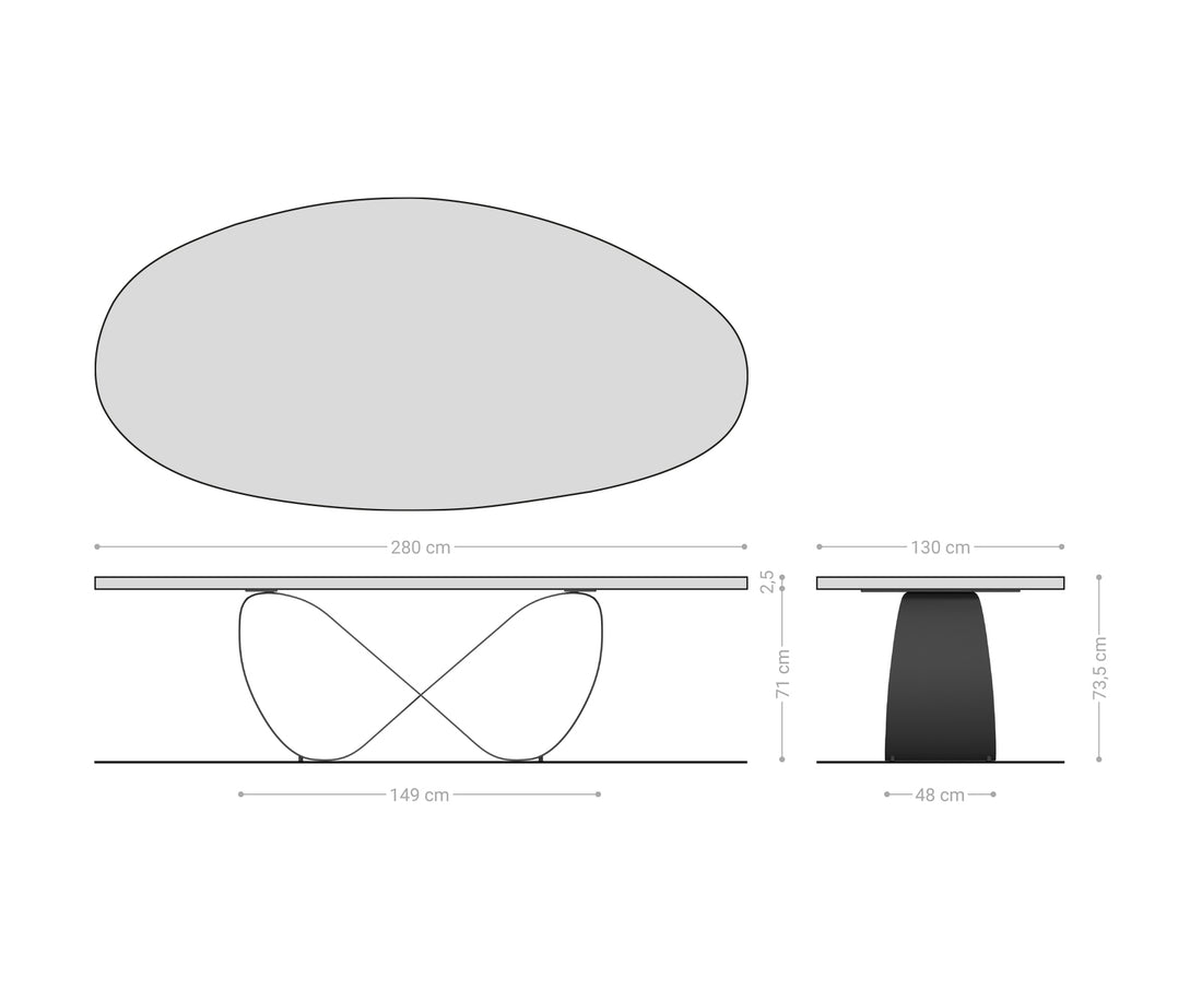 Dining Table Olympus Oval 280x130cm Oak Wood Natural Infinity Frame Black 25mm Top