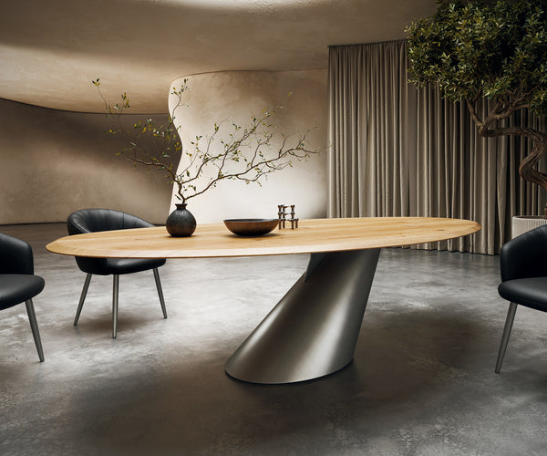 Dining Table Olympus Oval 280x130cm Oak Wood Natural Cone Frame Silver 25mm Top