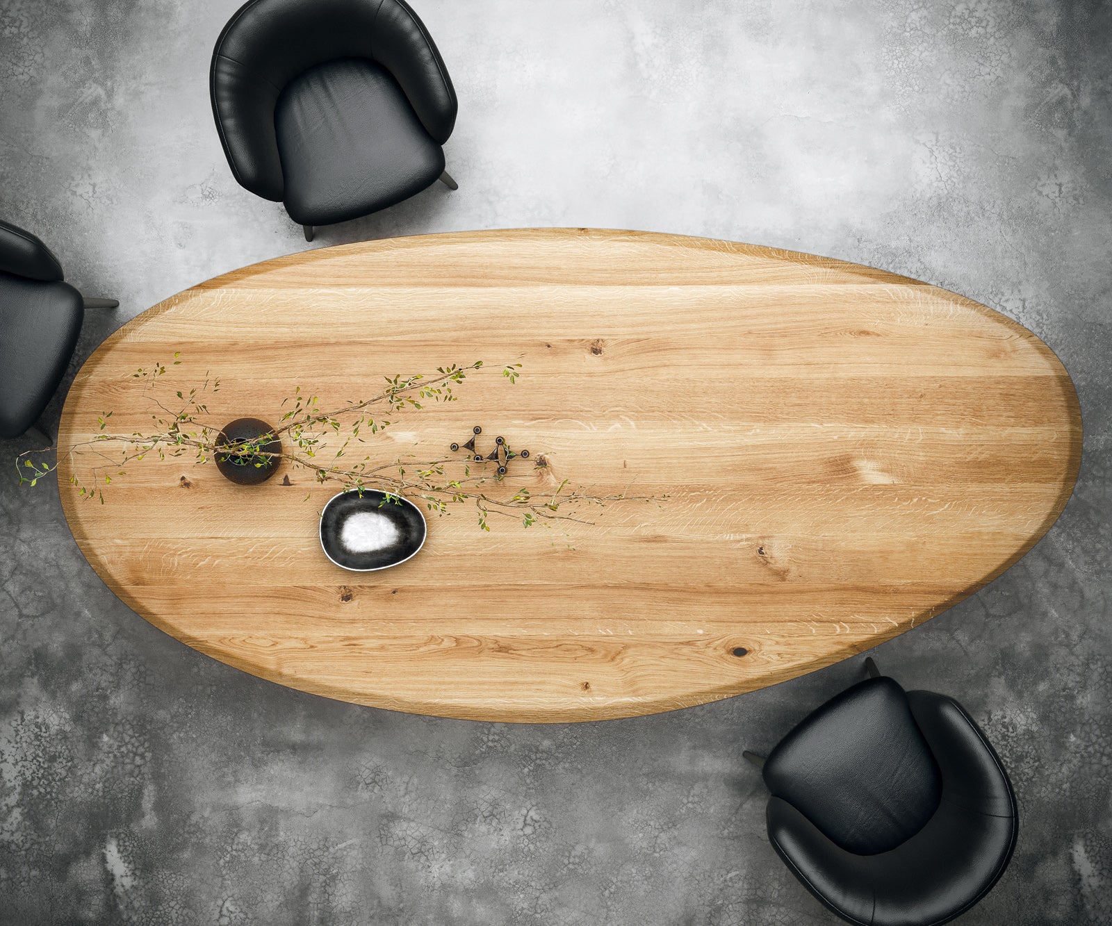 Dining Table Olympus Oval 280x130cm Oak Wood Natural Cone Frame Silver 25mm Top