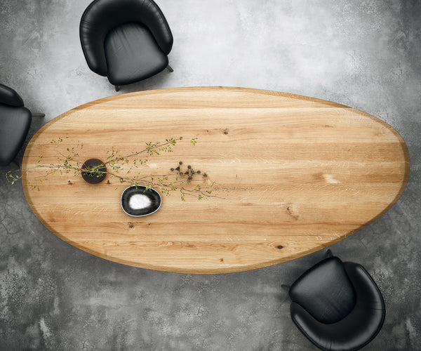 Dining Table Olympus Oval 280x130cm Oak Wood Natural Cone Frame Silver 25mm Top