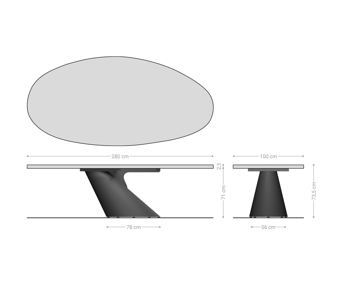 Dining Table Olympus Oval 280x130cm Oak Wood Natural Cone Frame Silver 25mm Top