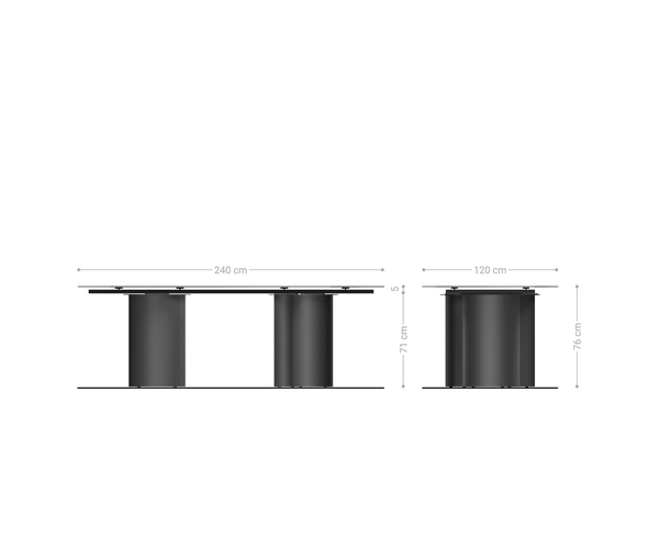 Dining Table Pearl 240x120cm Glass Three Pillars Frame White