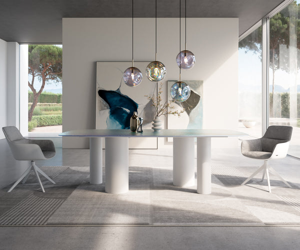 Dining Table Pearl 240x120cm Glass Four Pillars Frame White