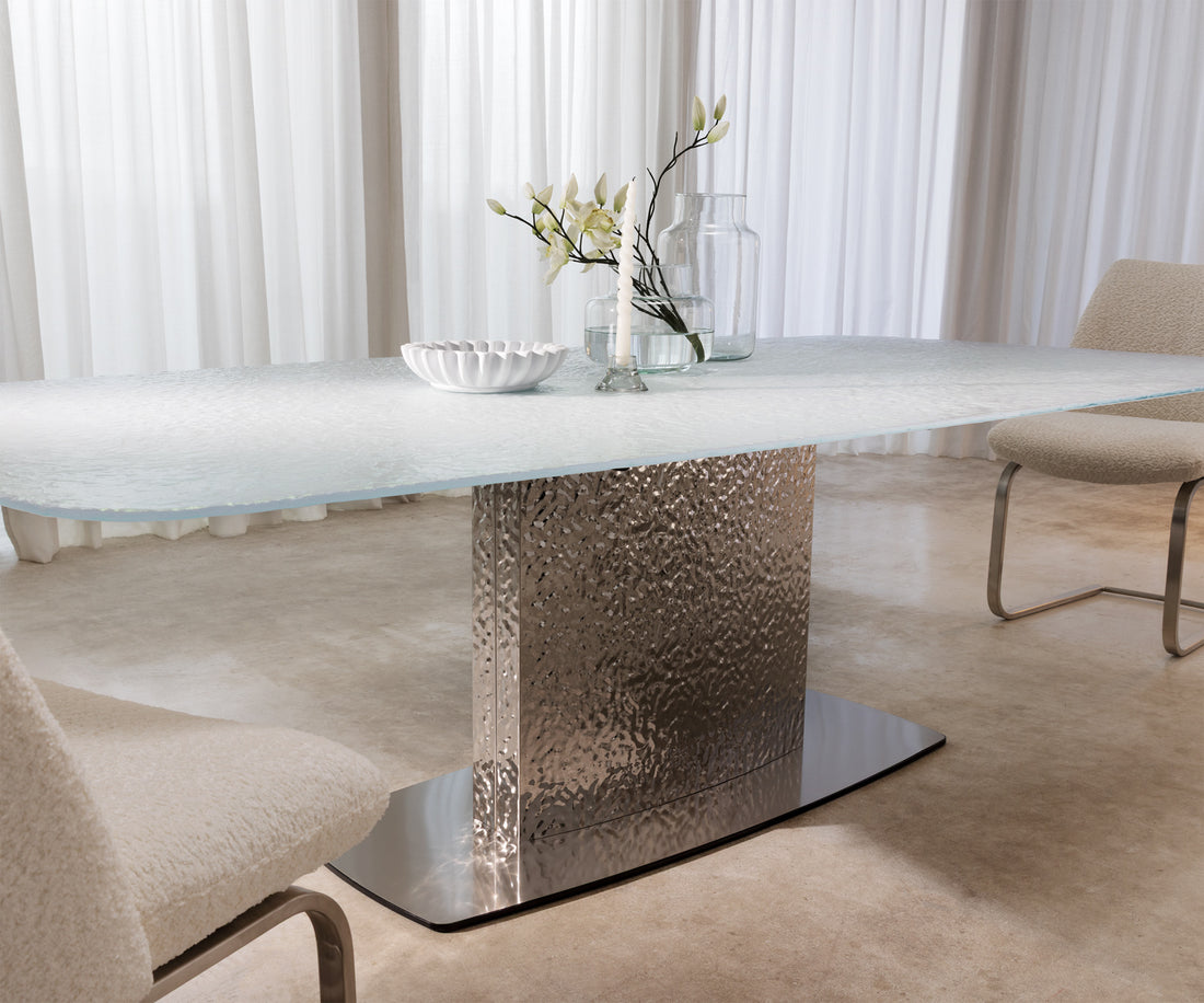 Dining Table Pearl 240x120cm Glass Central Frame Silver