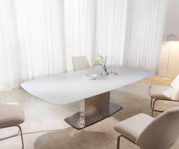 Dining Table Pearl 240x120cm Glass Central Frame Silver