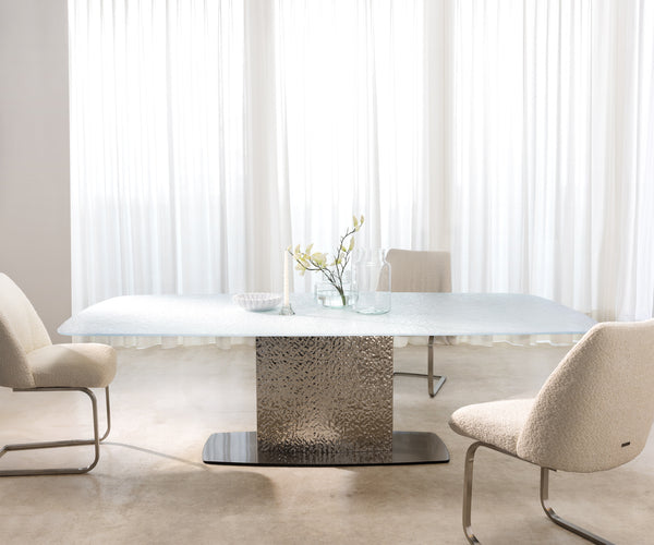 Dining Table Pearl 240x120cm Glass Central Frame Silver