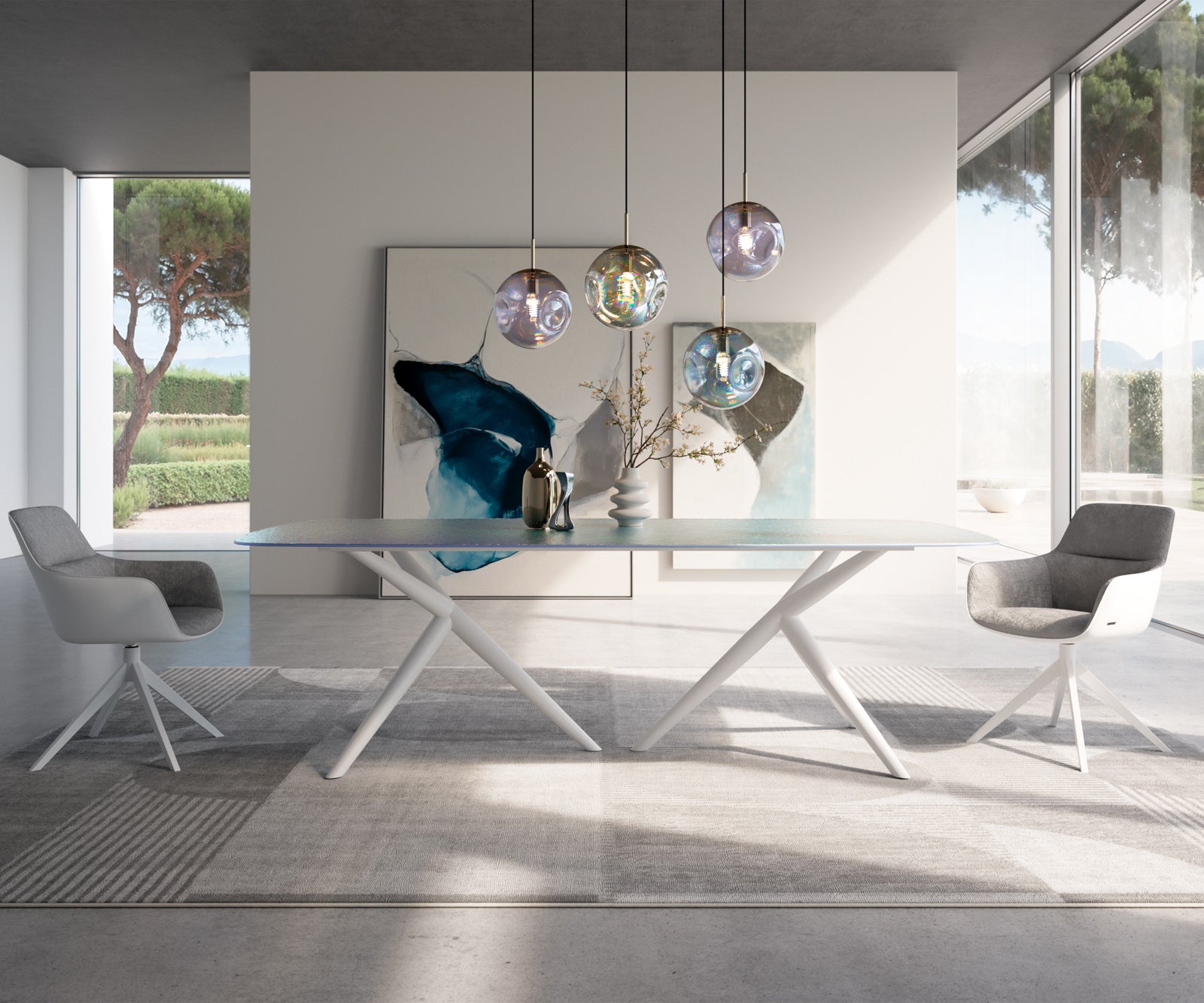 Dining Table Pearl 240x120cm Glass Geometric Frame White