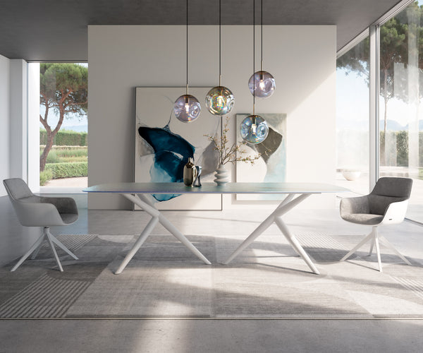 Dining Table Pearl 240x120cm Glass Geometric Frame White