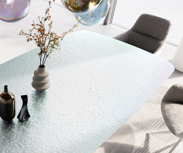 Dining Table Pearl 240x120cm Glass Geometric Frame White